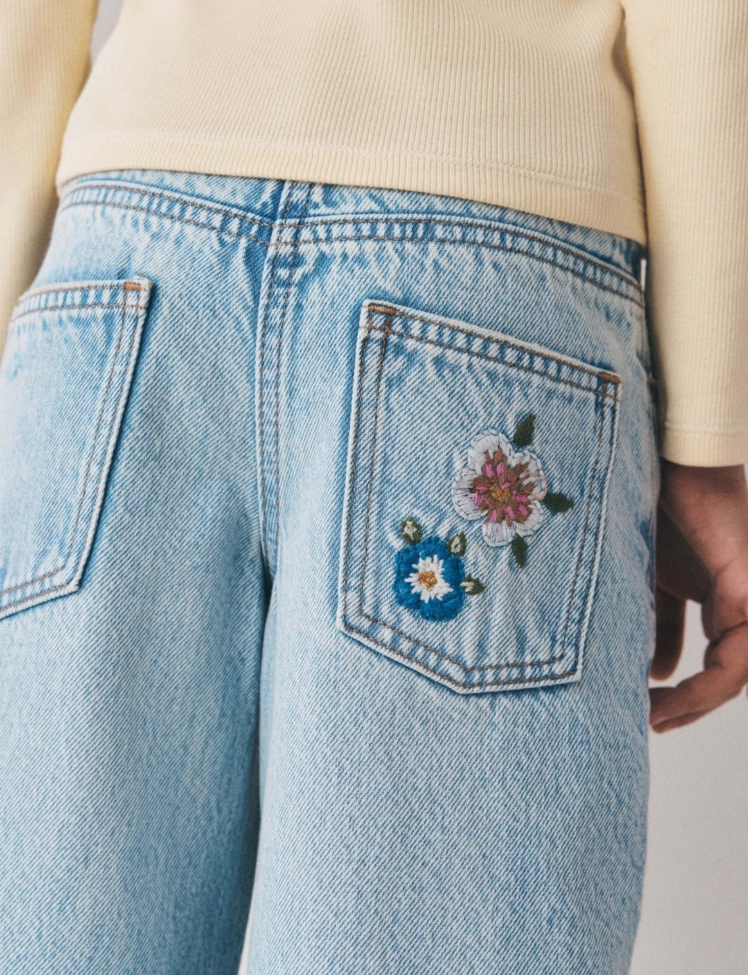 Floral Embroidered Wide Leg Jeans
