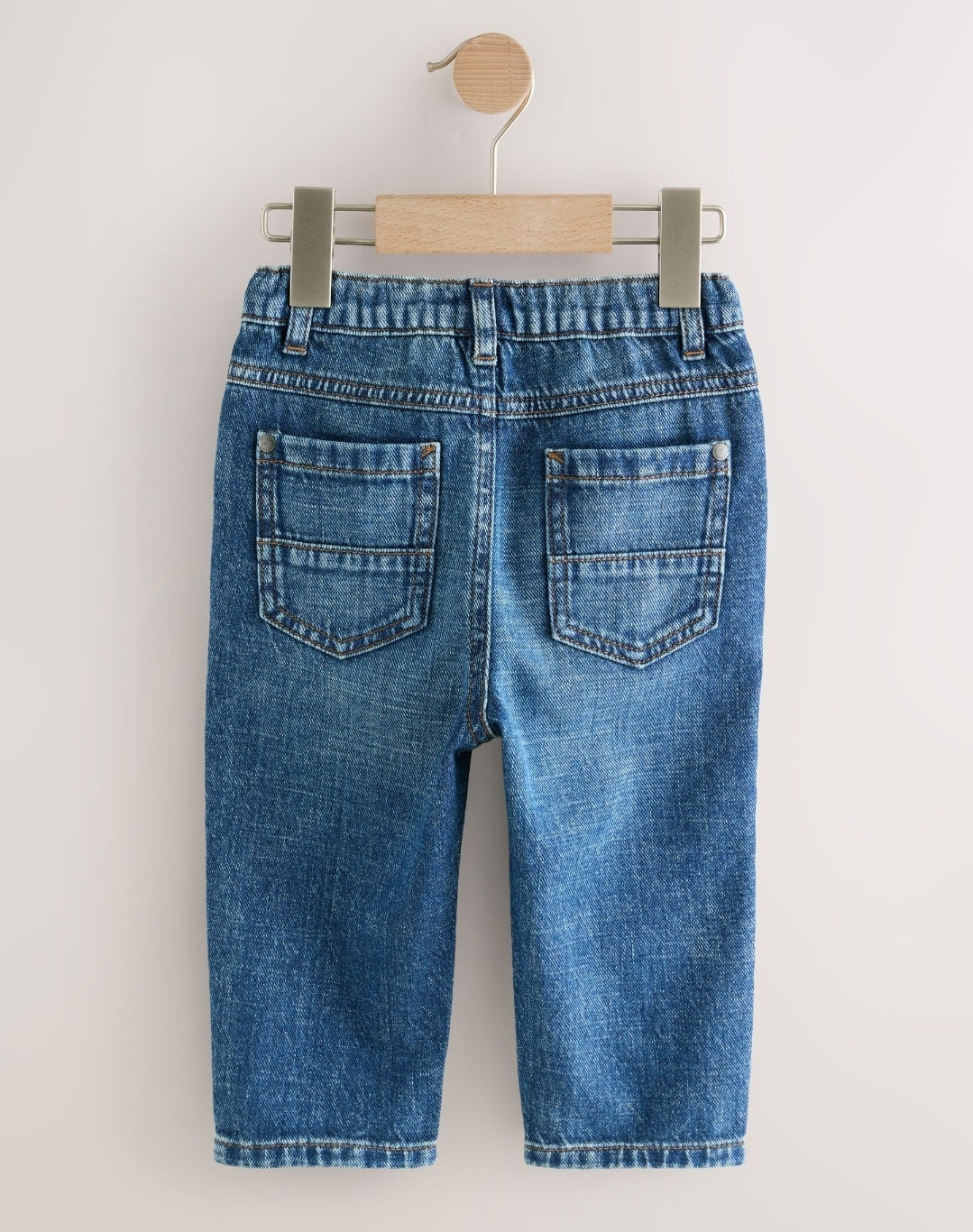 Mid Blue Denim Wide Leg Pull On Cargo 100% Cotton Jeans