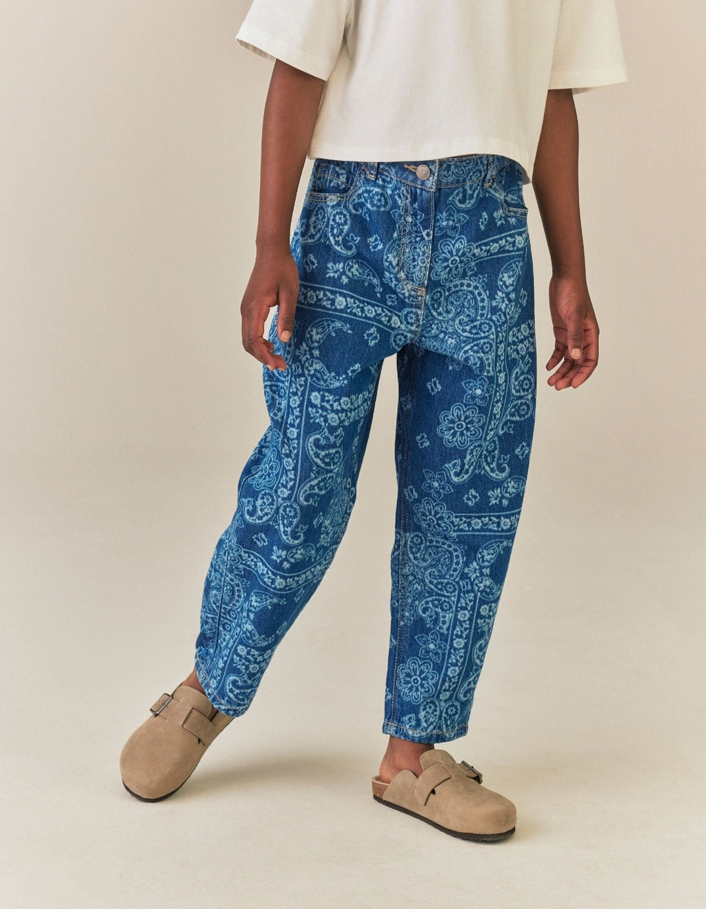 Blue Denim Lazer Printed Barrel Jeans