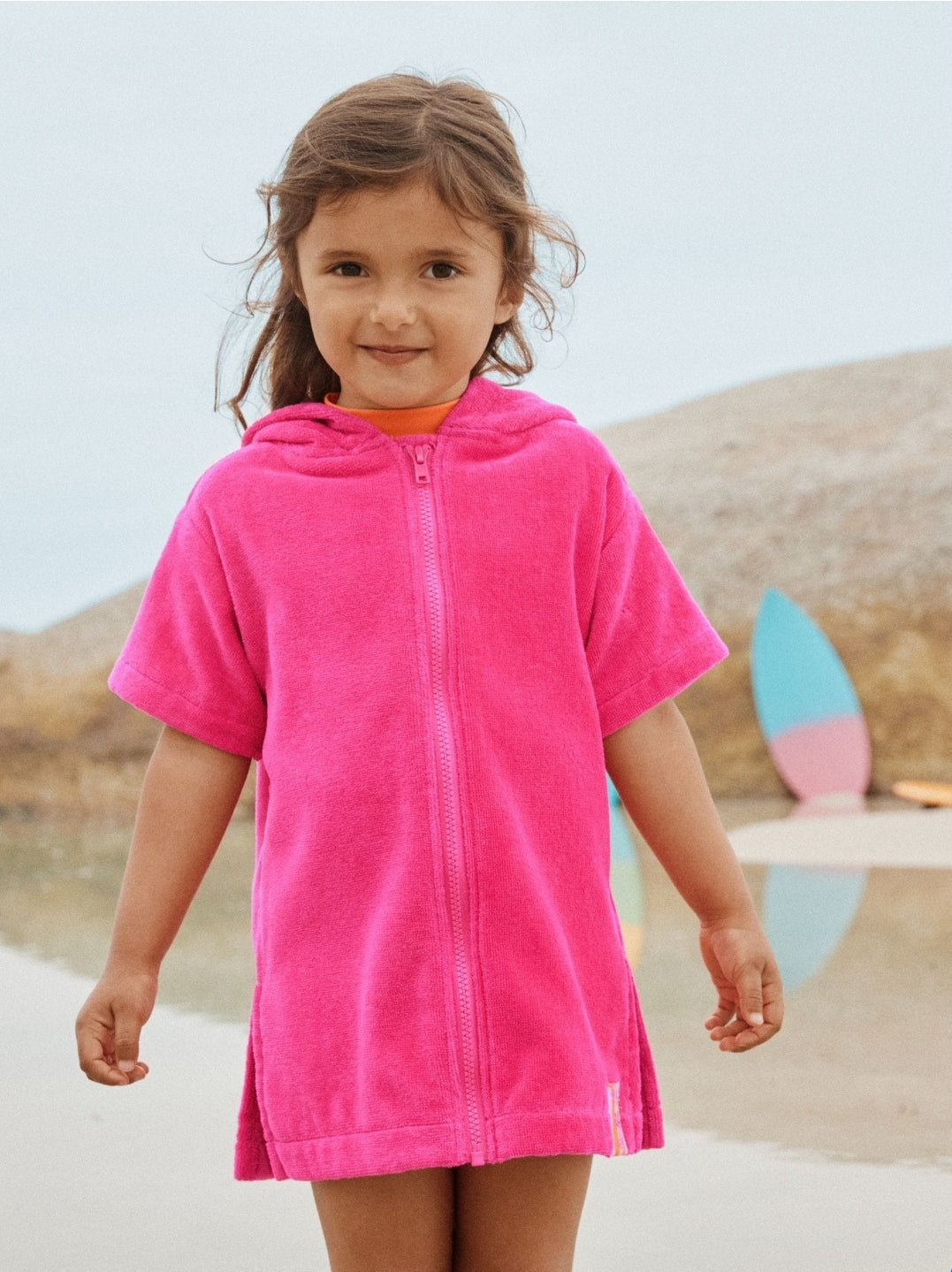 Pink Zip Towelling Poncho