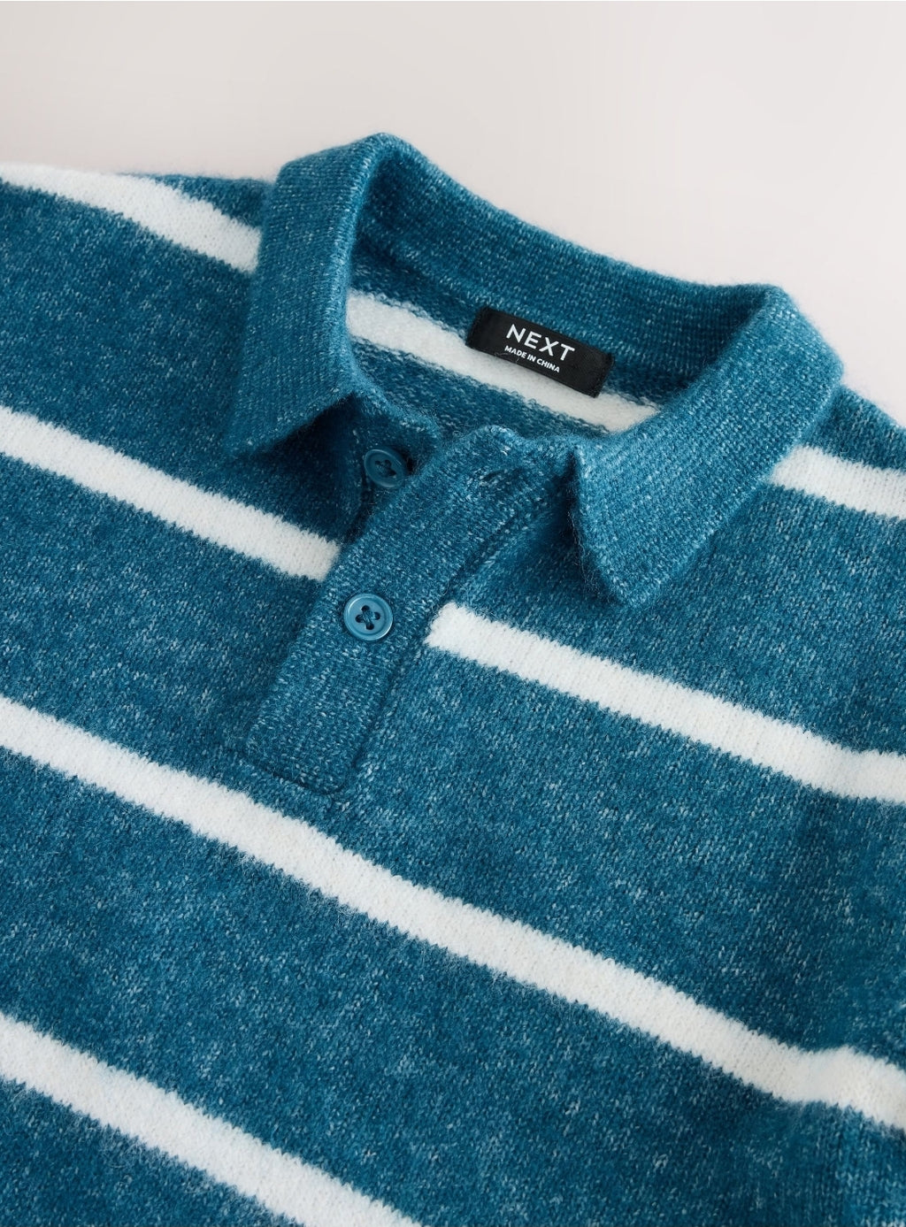 Teal Blue Knitted Stripe Polo Shirt