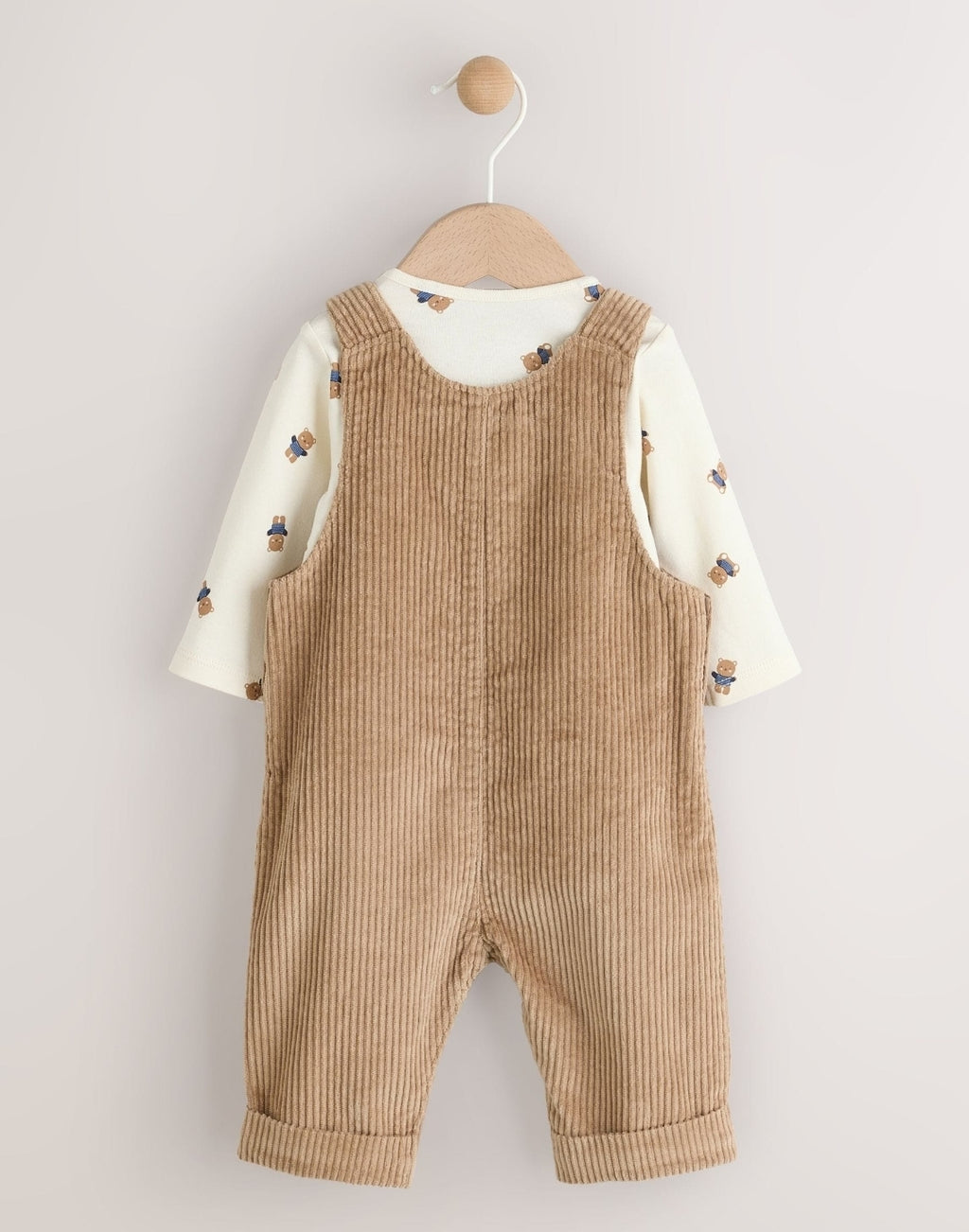 Tan Brown Bear Cord Dungarees and Bodysuit Set