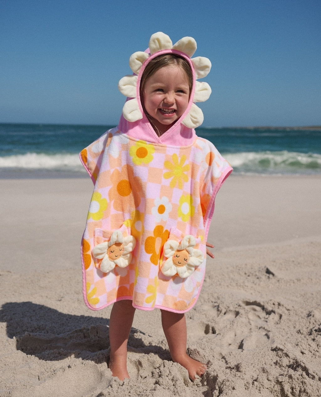 Pink/Orange Checkerboard Floral
Towelling Poncho