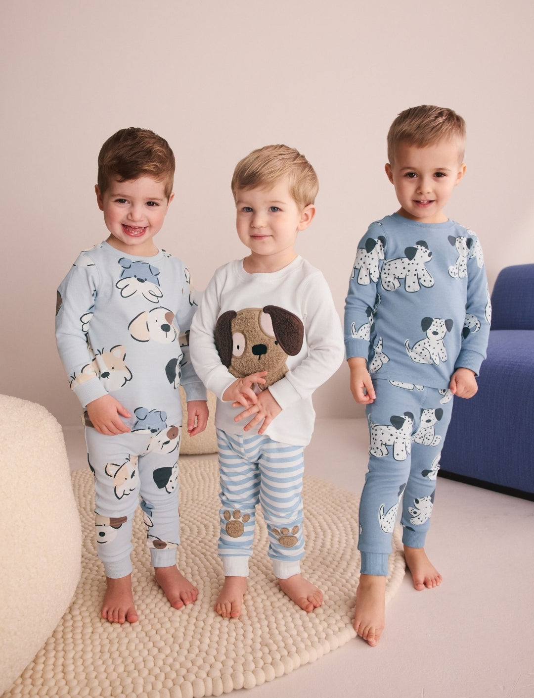 Blue/EcruDog Snuggle Pyjamas 3 Pack