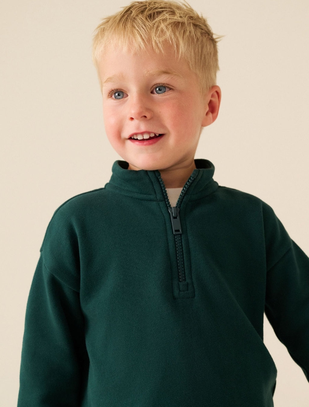 Green Soft Touch Half Zip Neck Sweat
Top