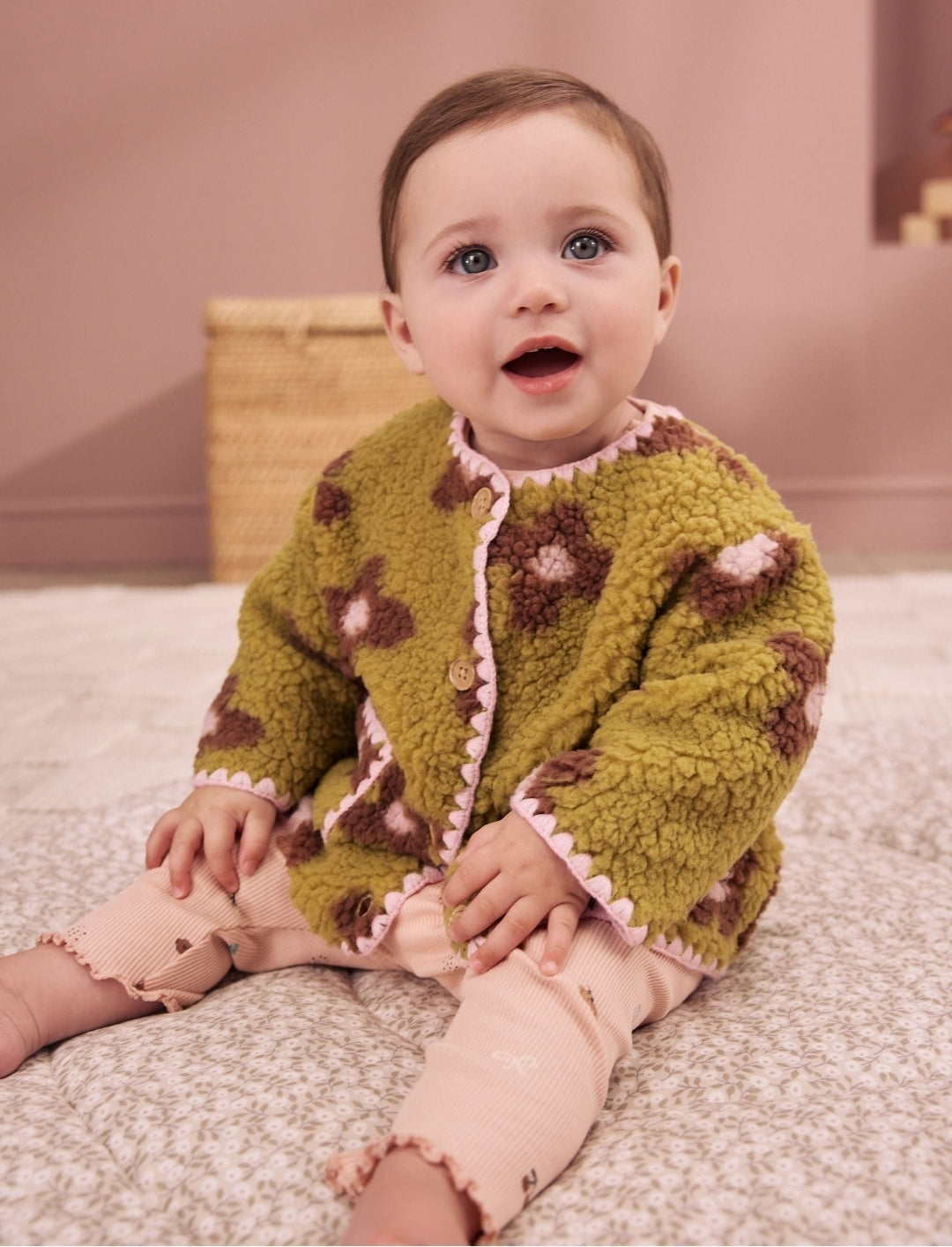 Citrine Floral Borg Button Through
Baby Jacket
