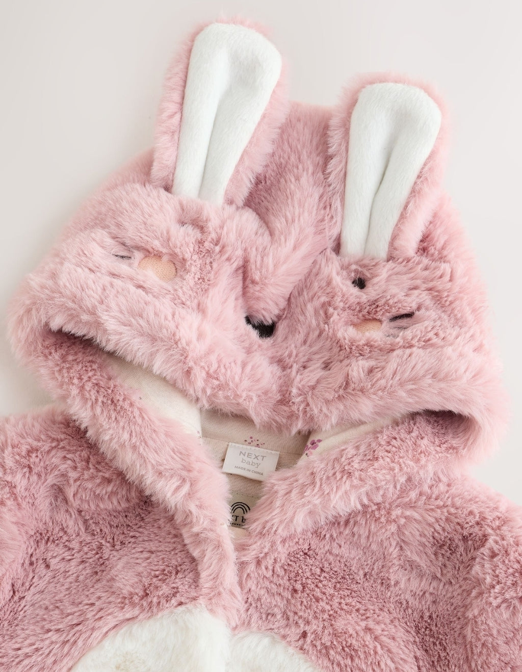 Pink Embroidered Bunny Faux Fur Hooded Baby