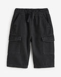 Black Denim Wide Leg Pull On Cargo 100% Cotton Jeans