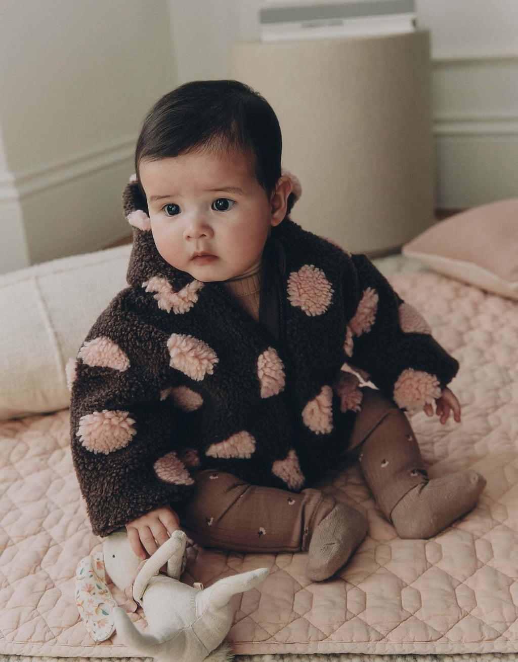 Brown and Pink Borg Spot Hooded
Baby Jacket