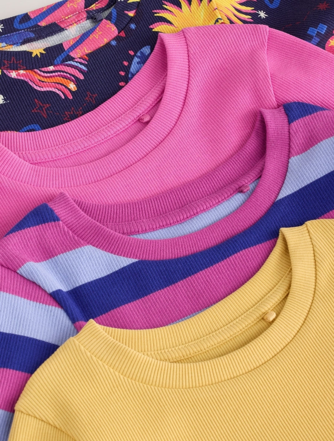 Navy/Pink Long Sleeve Ribbed T-Shirts 4 Pack