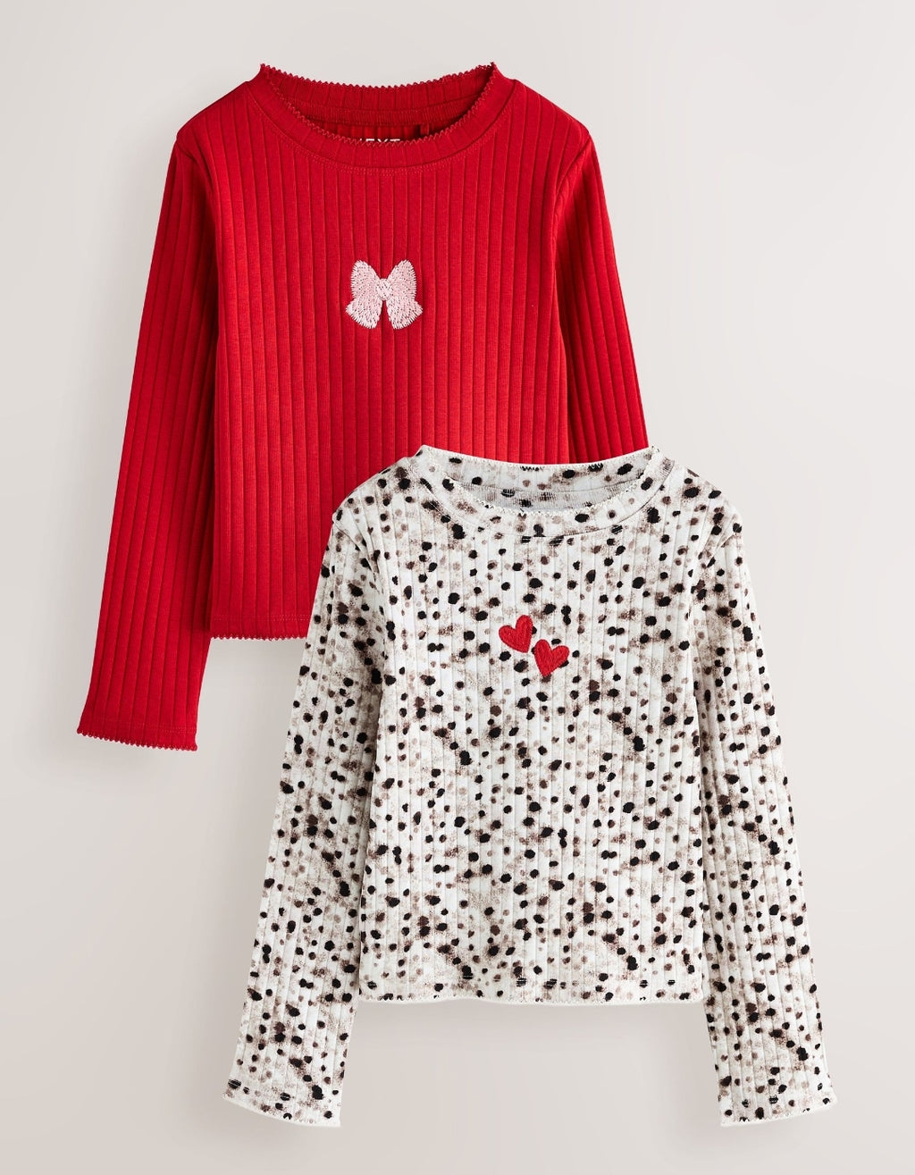 Red/Animal Ribbed Long Sleeve Tops 2 Pack