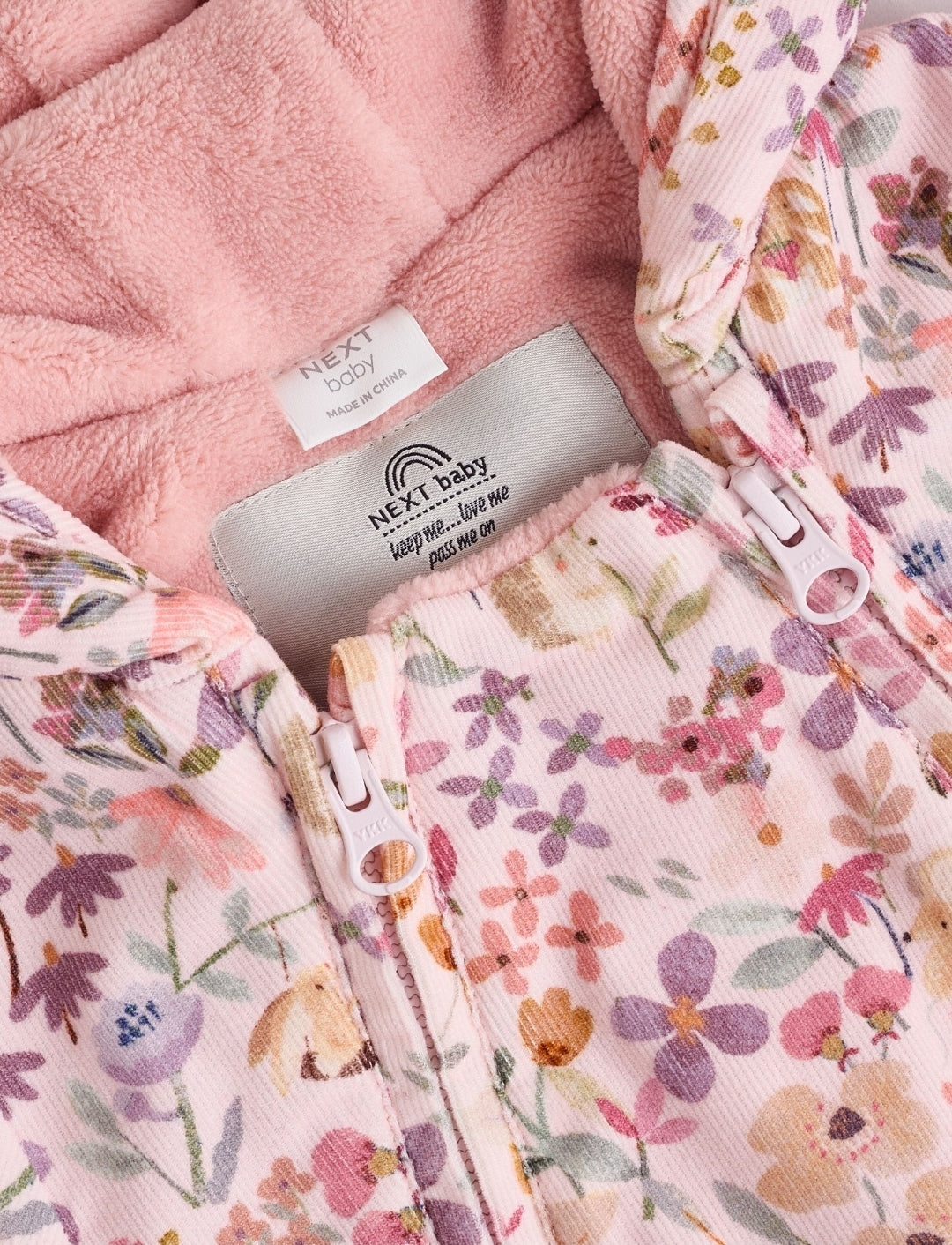 Pink Floral Double Zip Hooded
Cord Baby All-In-One