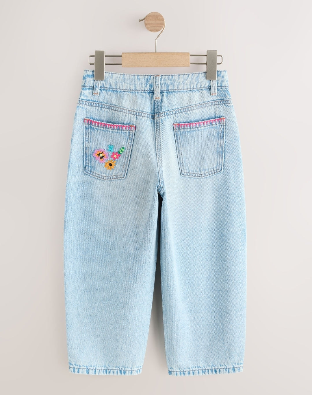 Fluro Embroidery Barrel Leg Jeans