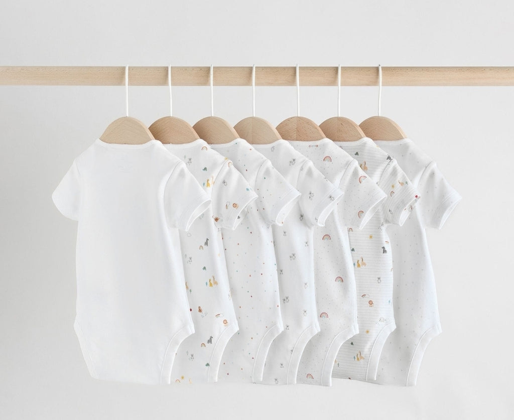 White Character 7 Pack Baby Short Sleeve Bodysuits