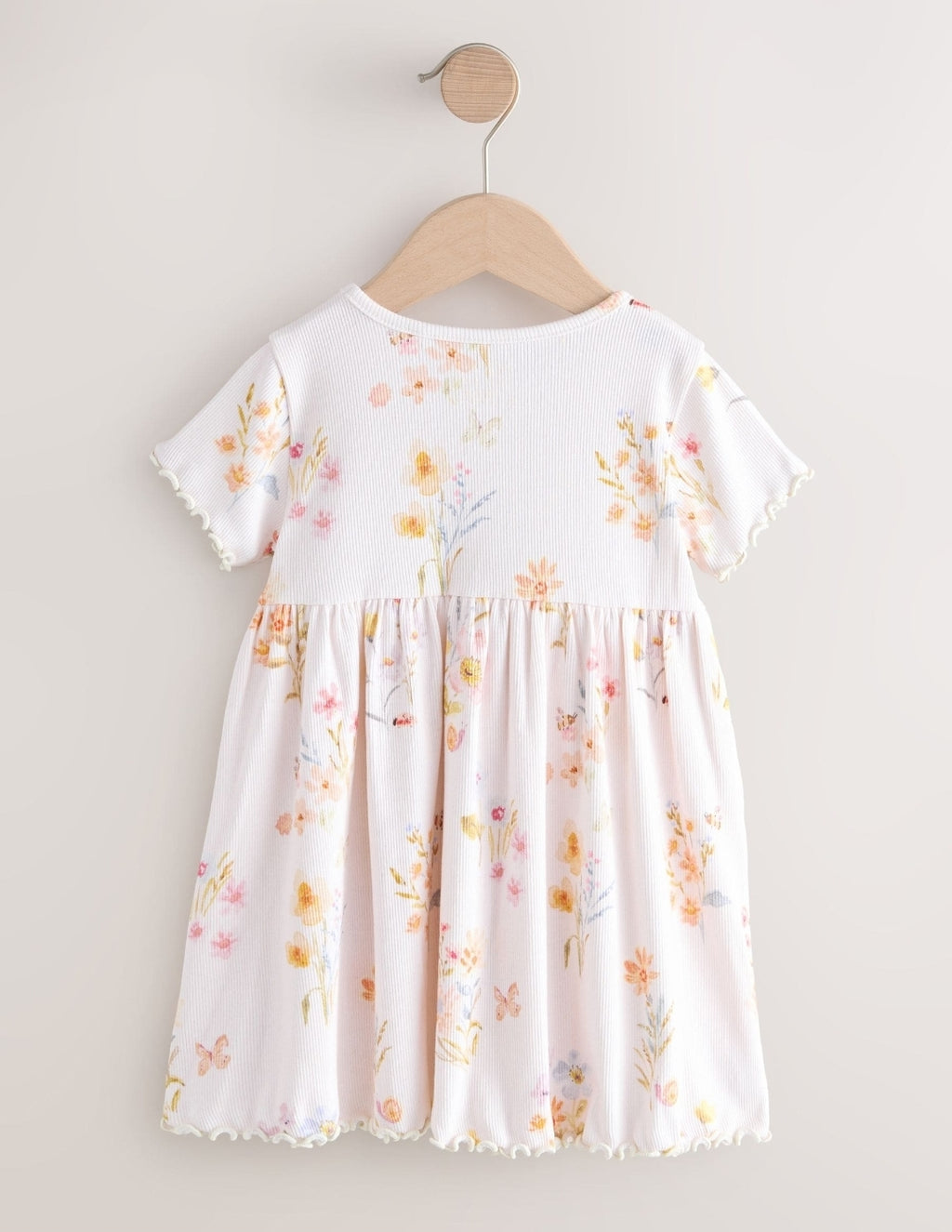 Cream Floral Short Sleeve Ribbed
Dress