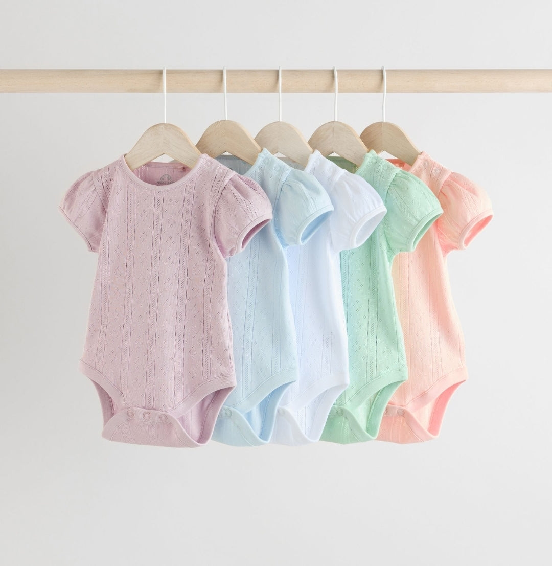 Pastels 5 Pack Short Sleeve
Pointelle Baby Bodysuits