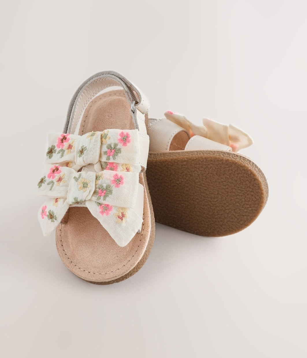 White Embroidered Bow Sandals