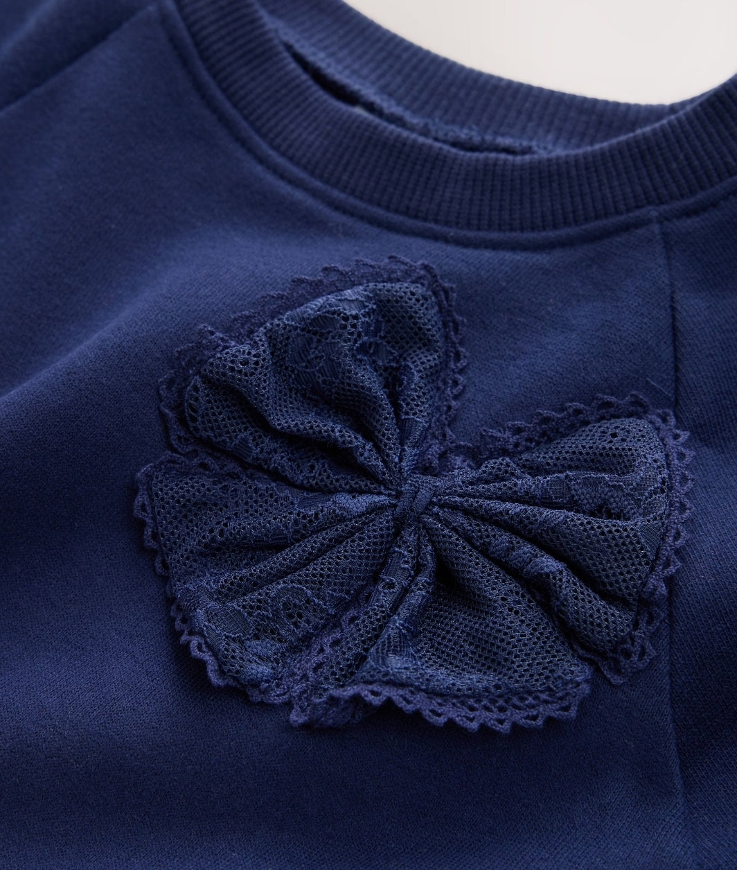 Navy Bow Long Sleeve Sweat Dress