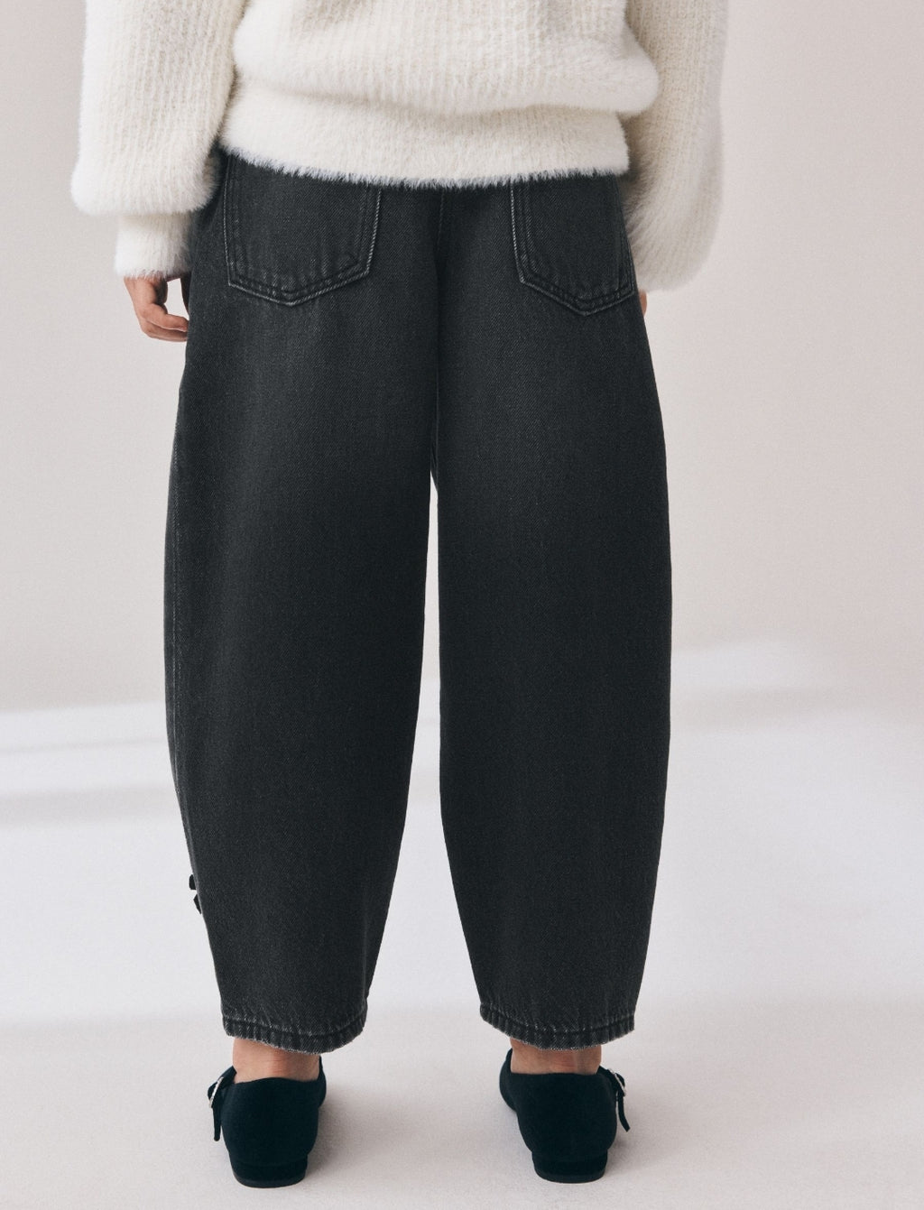 Charcoal Velvet Bow Barrel Jeans