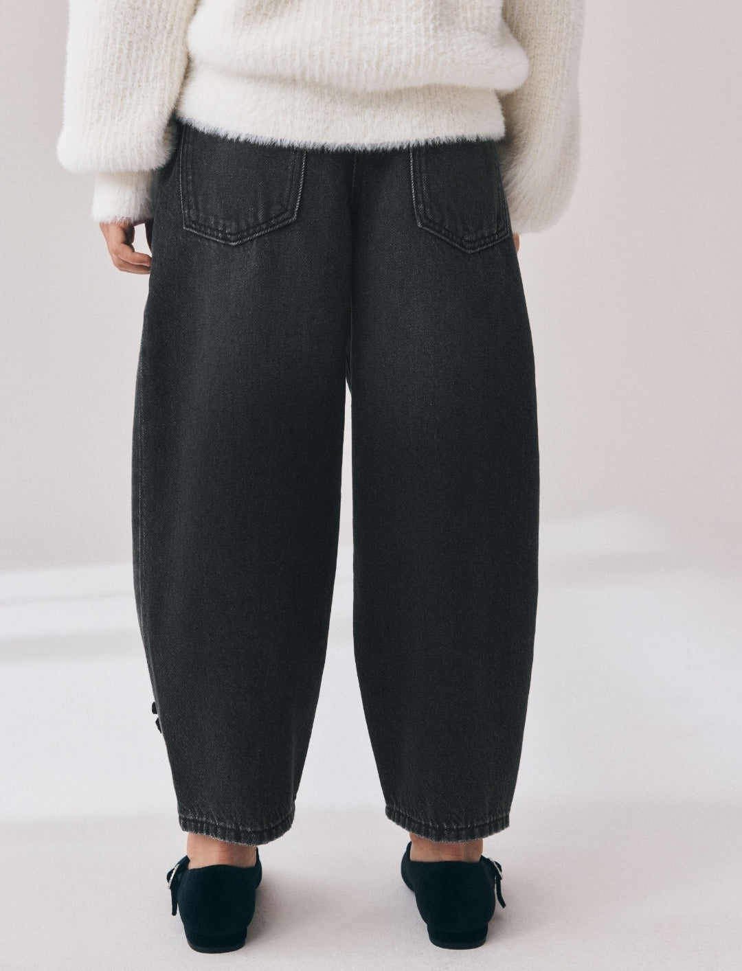 Charcoal Velvet Bow Barrel Jeans