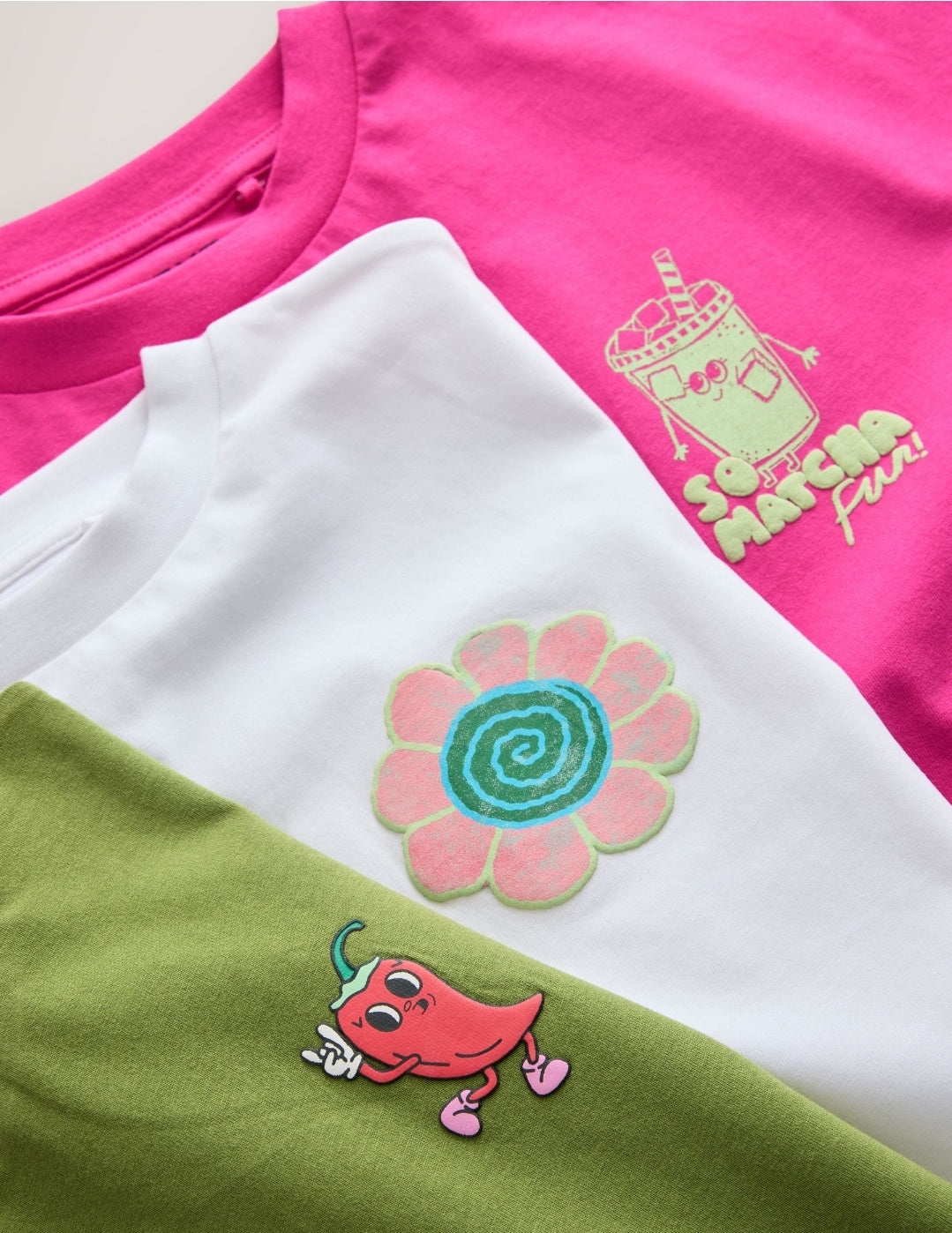 Pink/Green Boxy Graphic T-Shirts 
3Pack