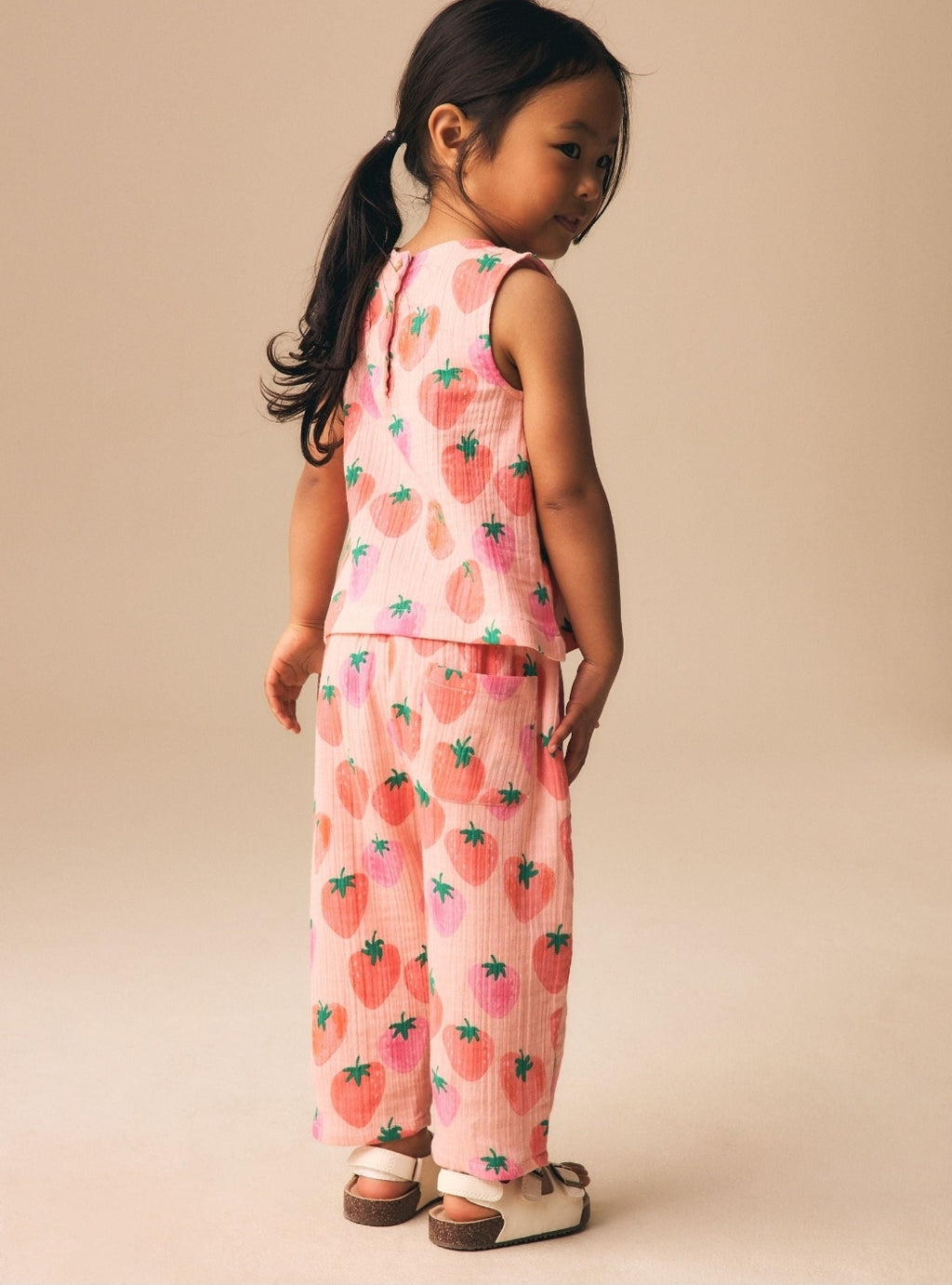 Pink Strawberry Print Top & Trousers Set