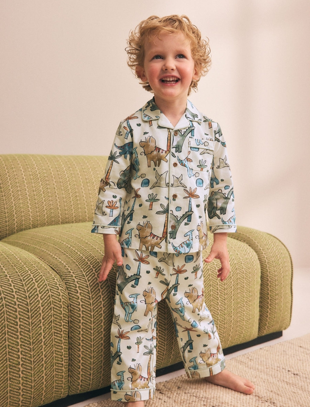 Ecru Watercolour Dino Ribbon Wrapped Pyjamas Gift Set