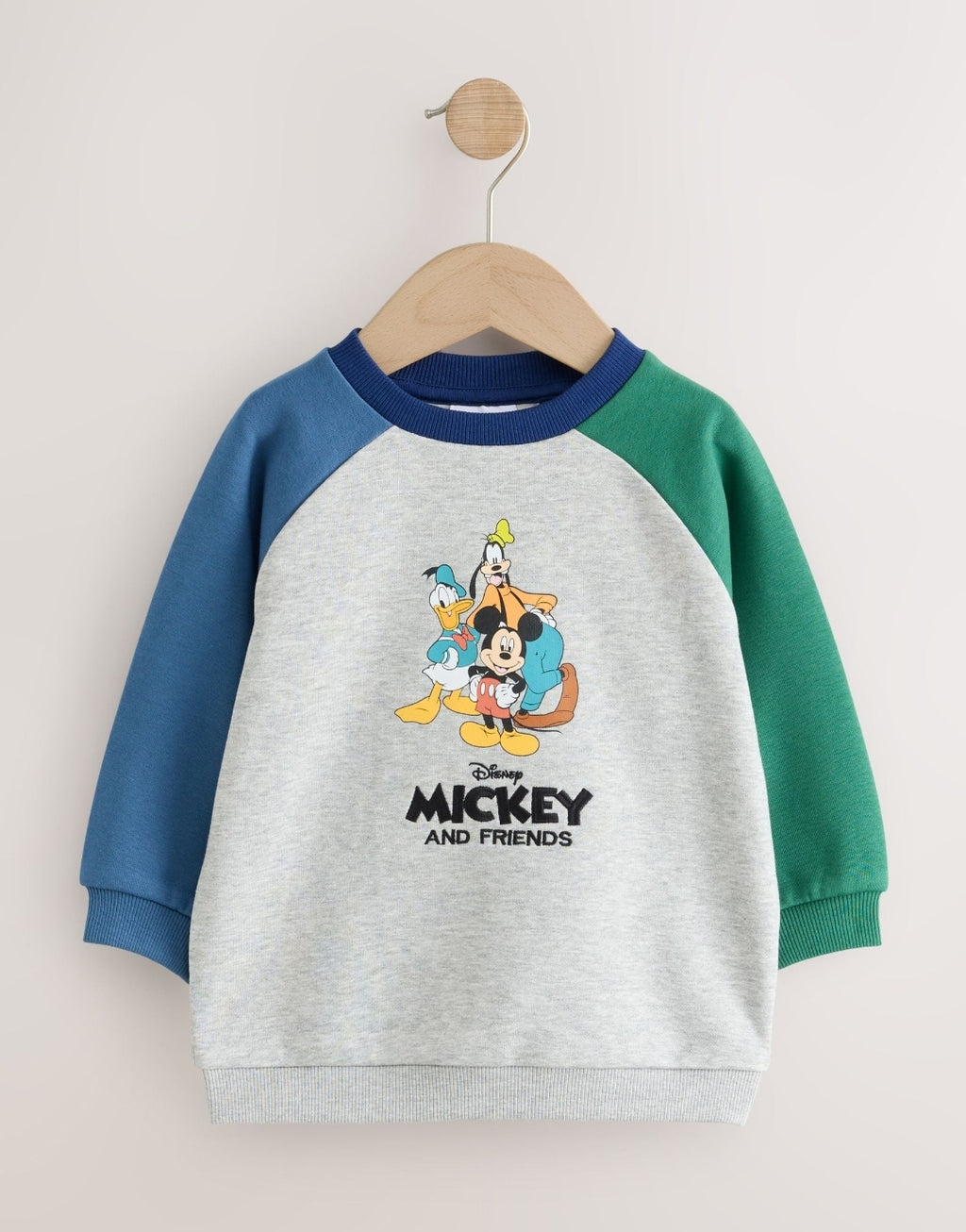 Grey Colour Block Mickey Mouse Printed Crew Sweatshirt