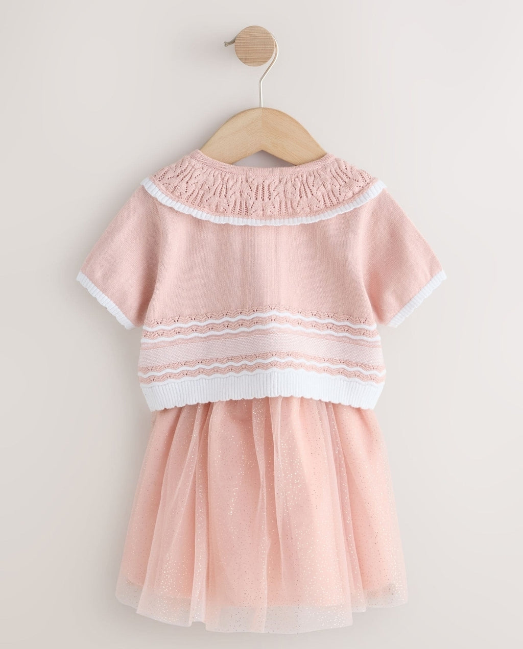 Pink Knitted Top And Mesh Skirt
Set