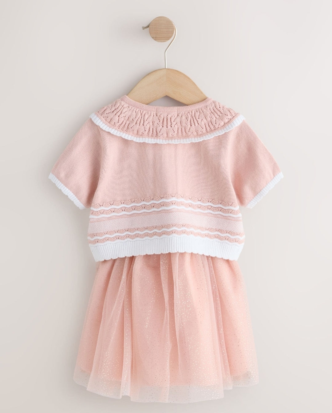 Pink Knitted Top And Mesh Skirt
Set