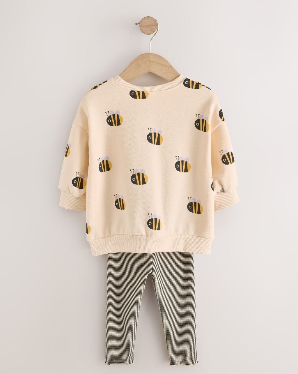 Cream Stripe Bee Sweatshirt and Leggings Set
