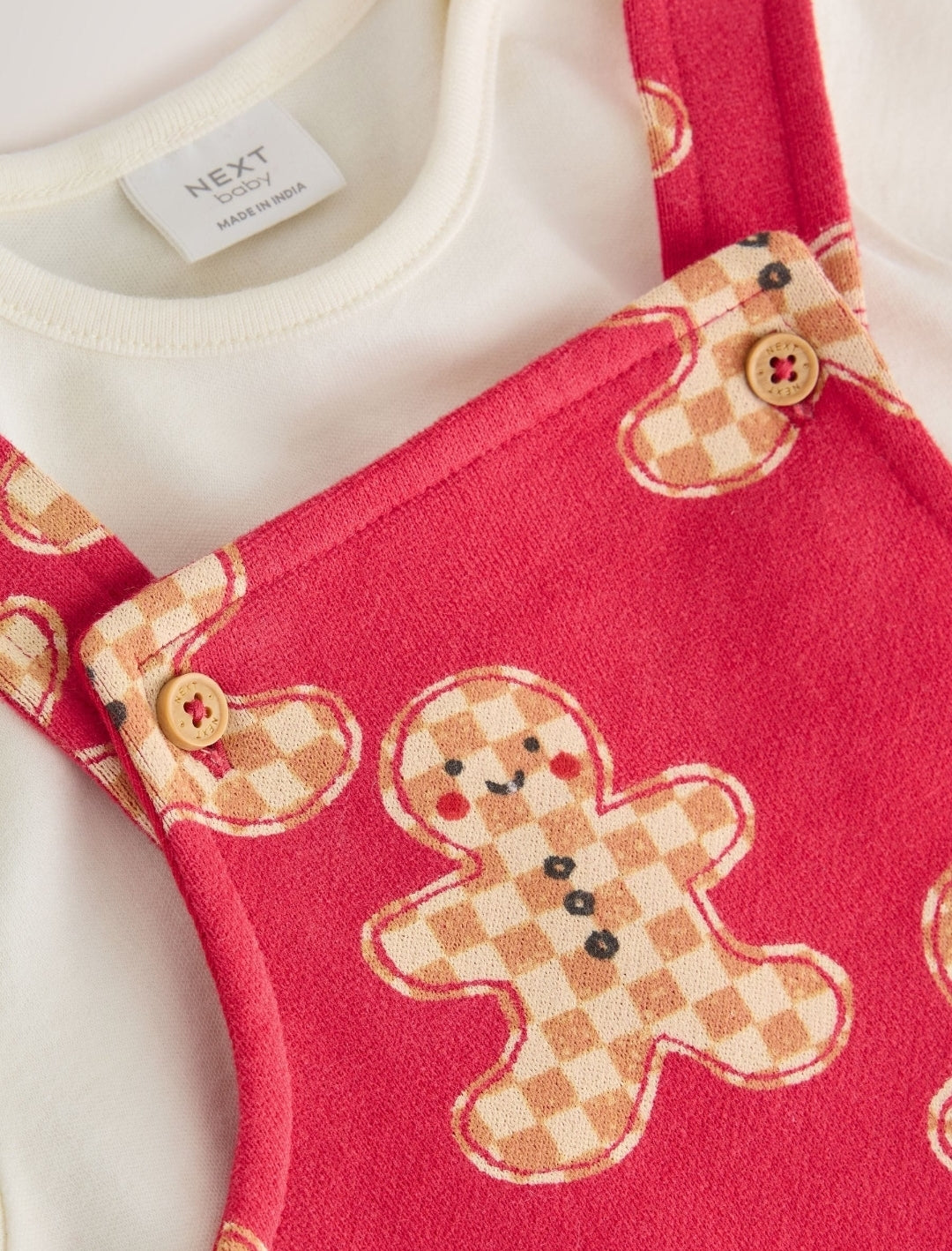 Red Gingerbread Man Jersey Christmas Dungaree and Bodysuit