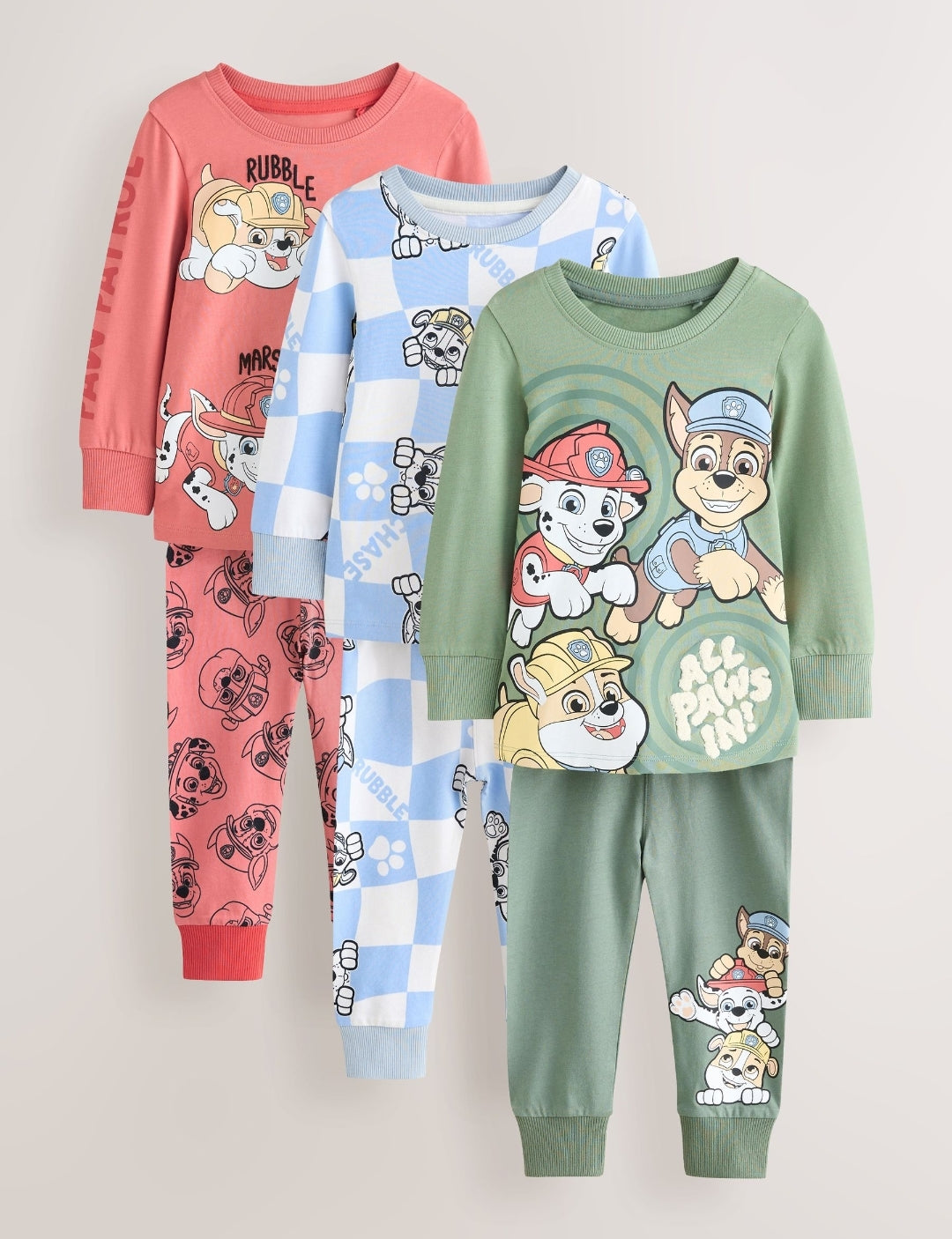Green/Blue/Red Paw Patrol Snuggle Pyjamas 3 Pack