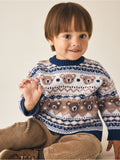 Cream/Navy Character Knitted Crew Neck Jumper