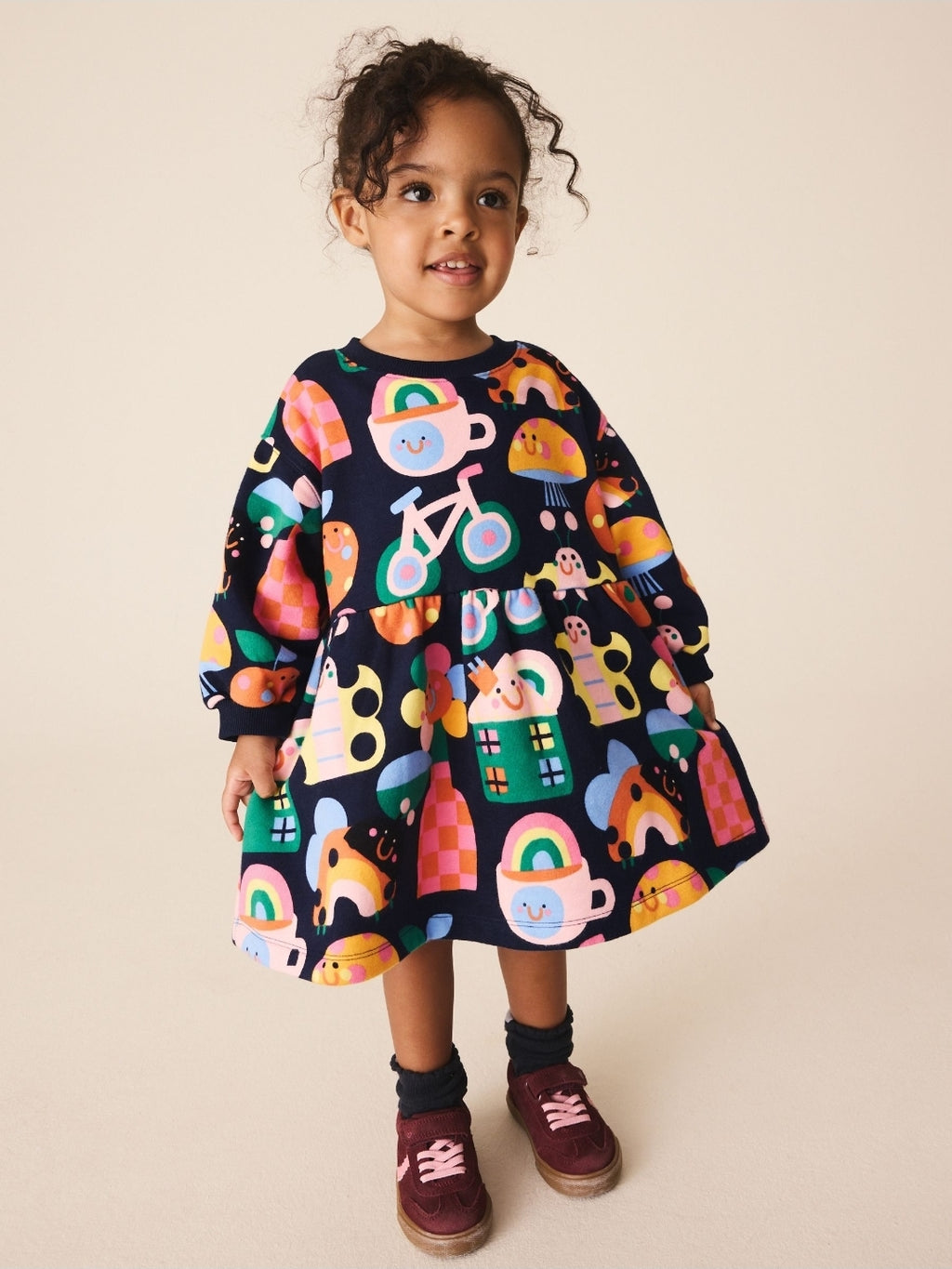 Navy Ladybird Rainbow Long
Sleeve Sweat Dress