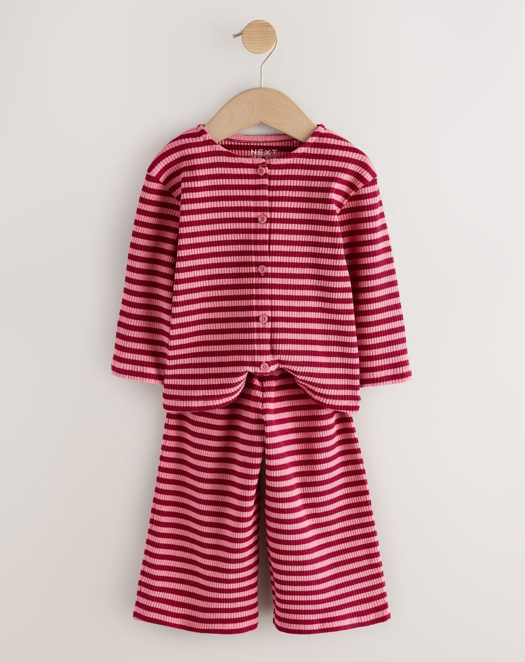 Pink Stripe Ribbed Cardigan and Wide Leg Trousers Set