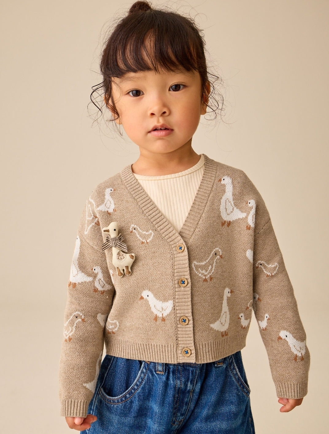 Oatmeal Goose V-Neck Cardigan