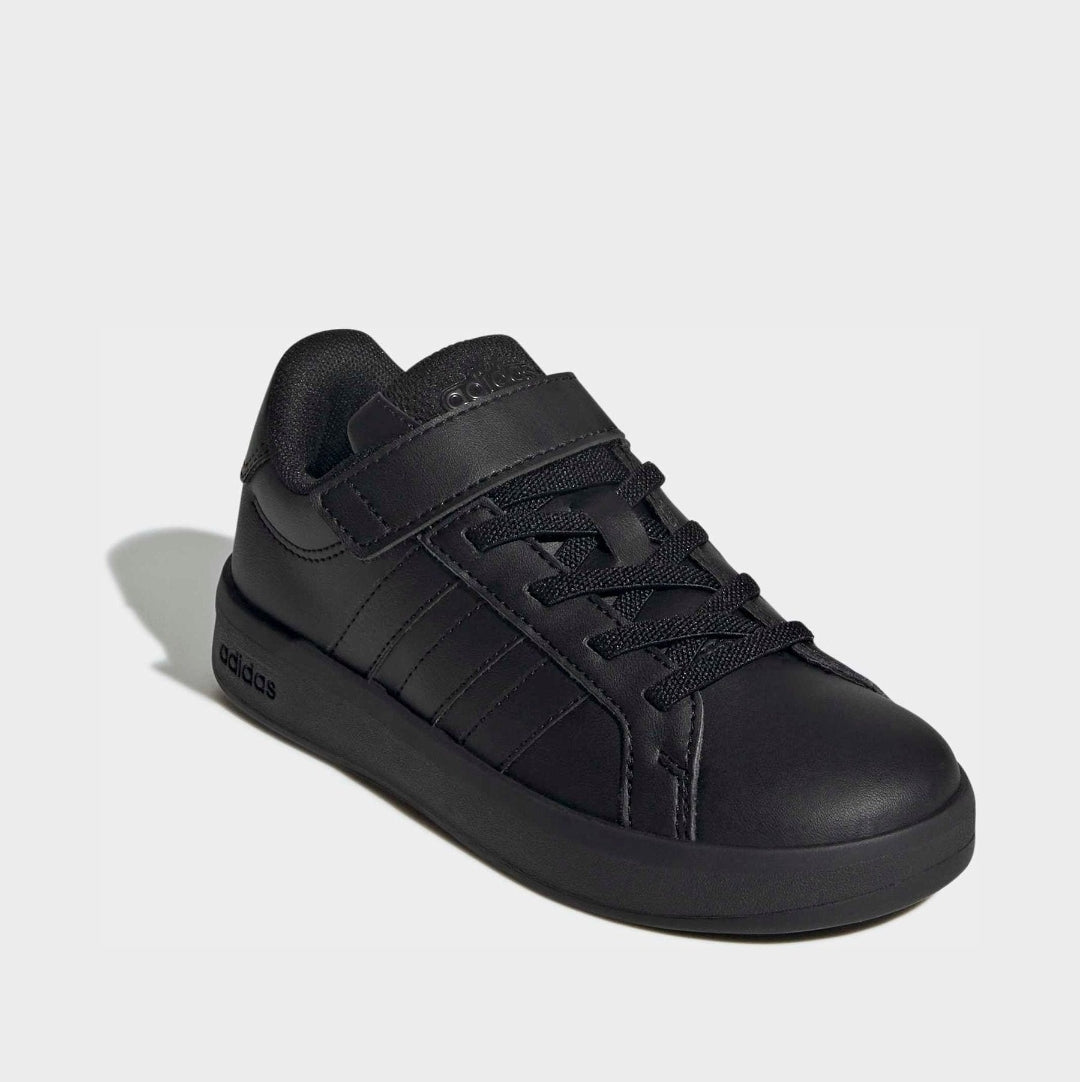 adidas Black Grand Court 3.0 Elastic Lace Kids Trainers