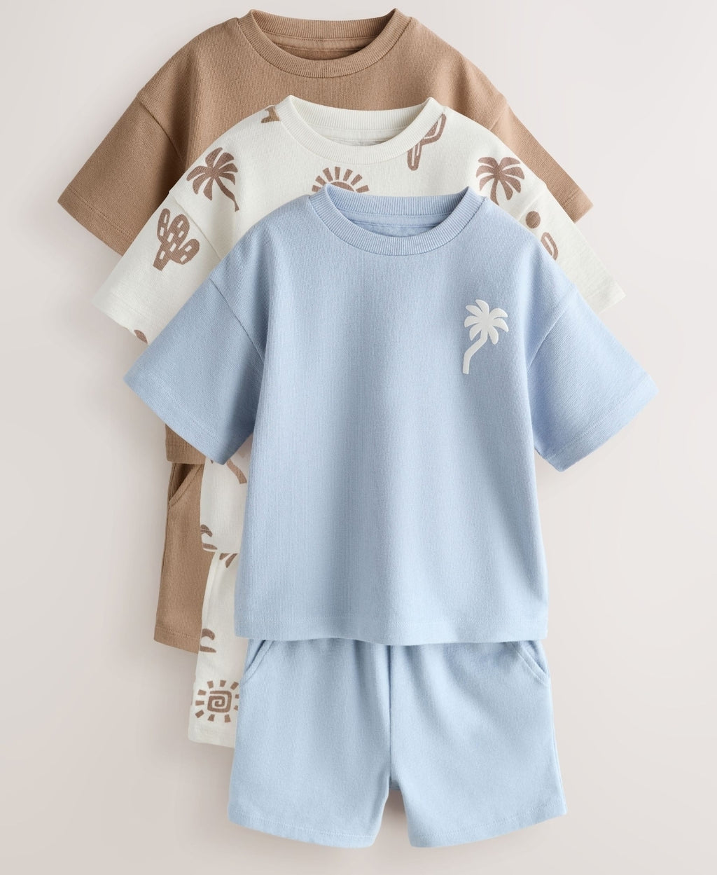 Neutral/Blue/White Cactus Short Sleeve T-Shirt and Shorts Set 3