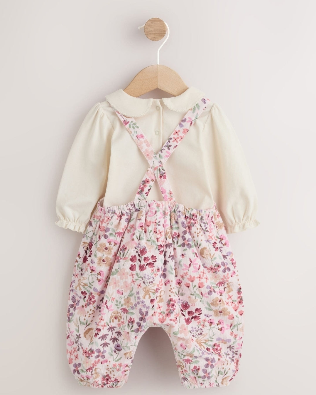 Pink Bunny Cord Baby Dungaree 2 Piece Set