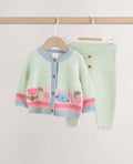 Sage Green Crochet Animal Knitted Cardigan and Legging B...