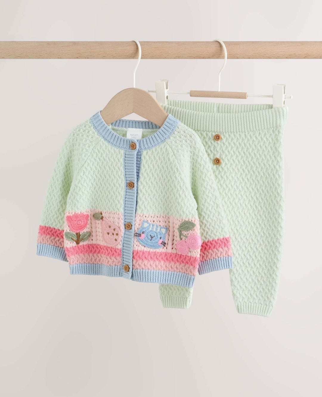 Sage Green Crochet Animal Knitted Cardigan and Legging B...