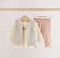 Pink/Cream Fur Baby Gilet Top and Leggings 3 Piece Set