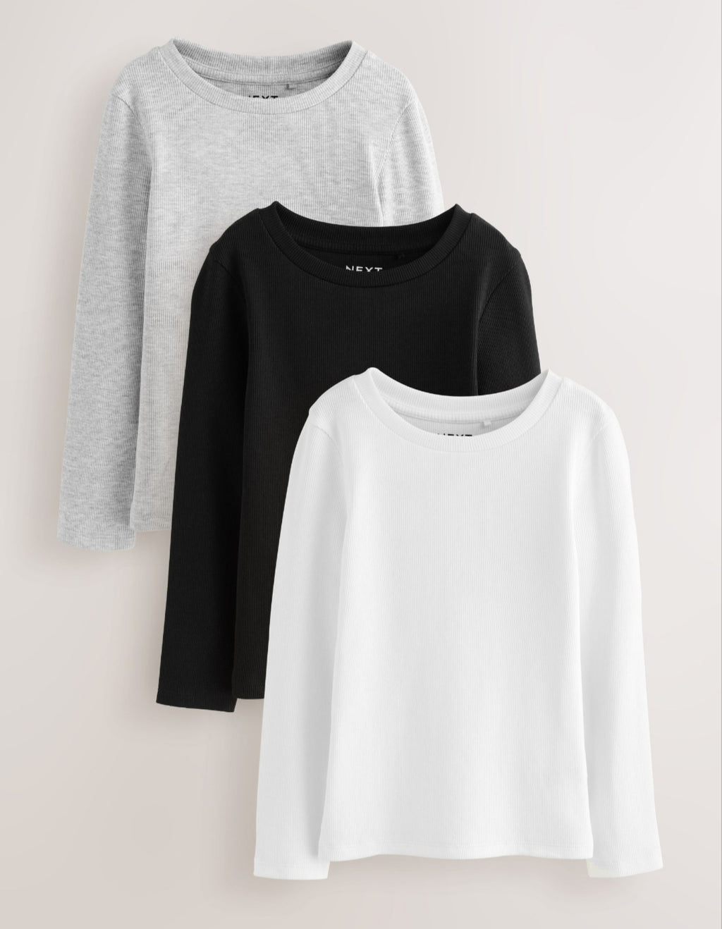 Black/White Long Sleeve Ribbed Tops 3Pack