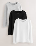 Black/White Long Sleeve Ribbed Tops 3Pack
