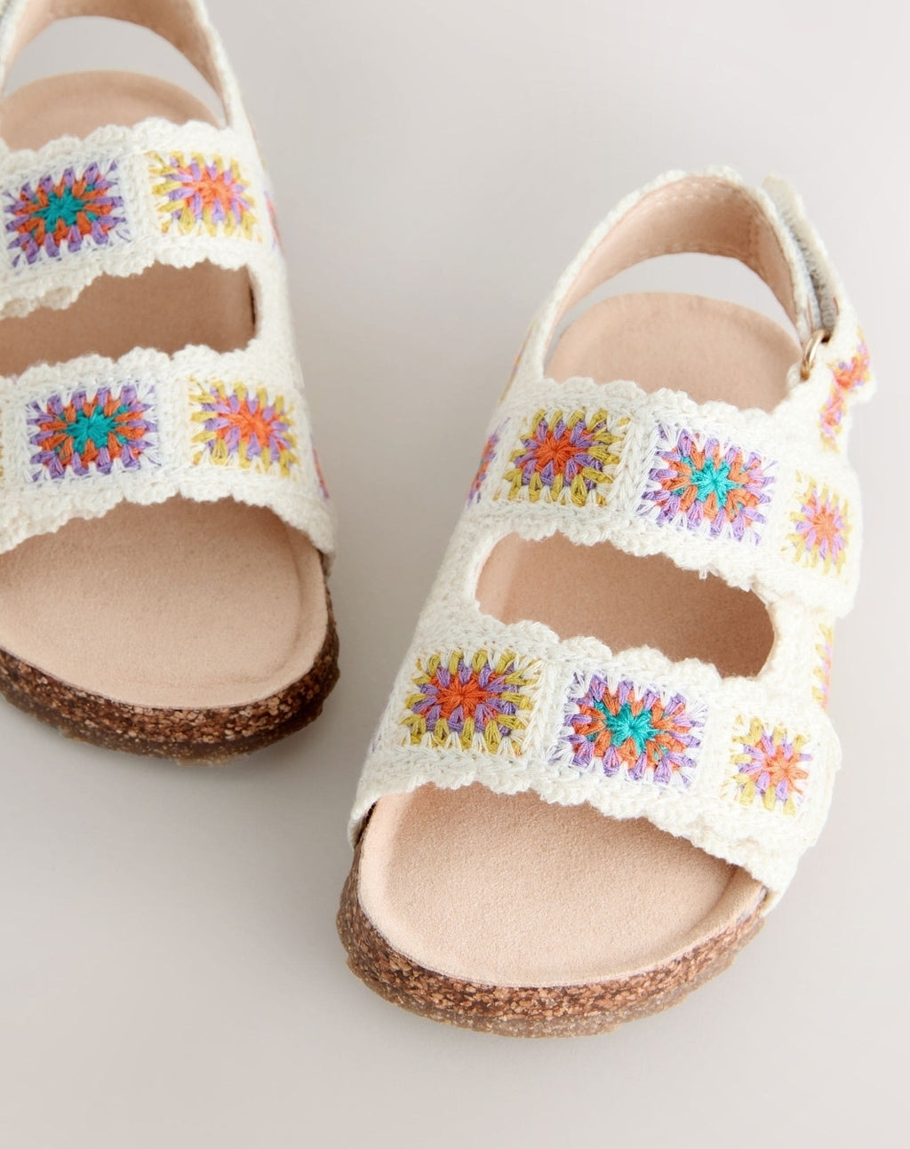 White Standard Fit (F) Leather Twist Sandals with Touch Fasteni...