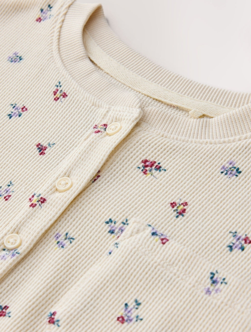 Ecru Ditsy Waffle Henley Top