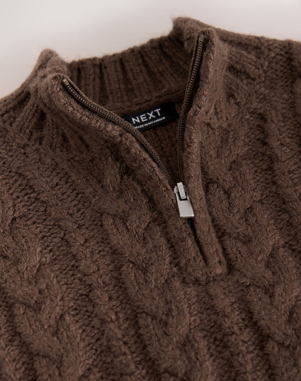 Brown Zip Neck Knitted Cable
Jumper