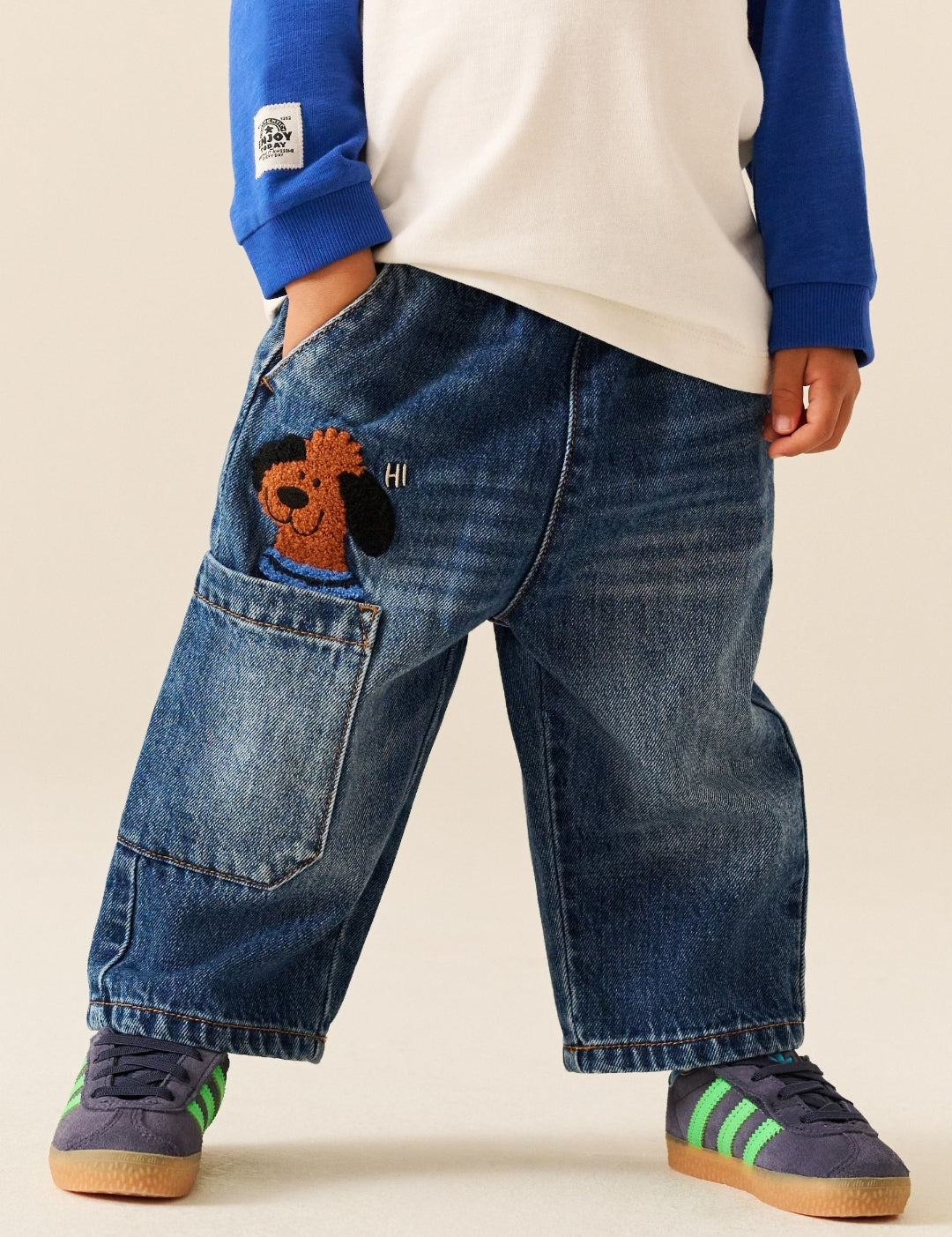 Mid Blue Denim Wide Leg Pull On Jeans