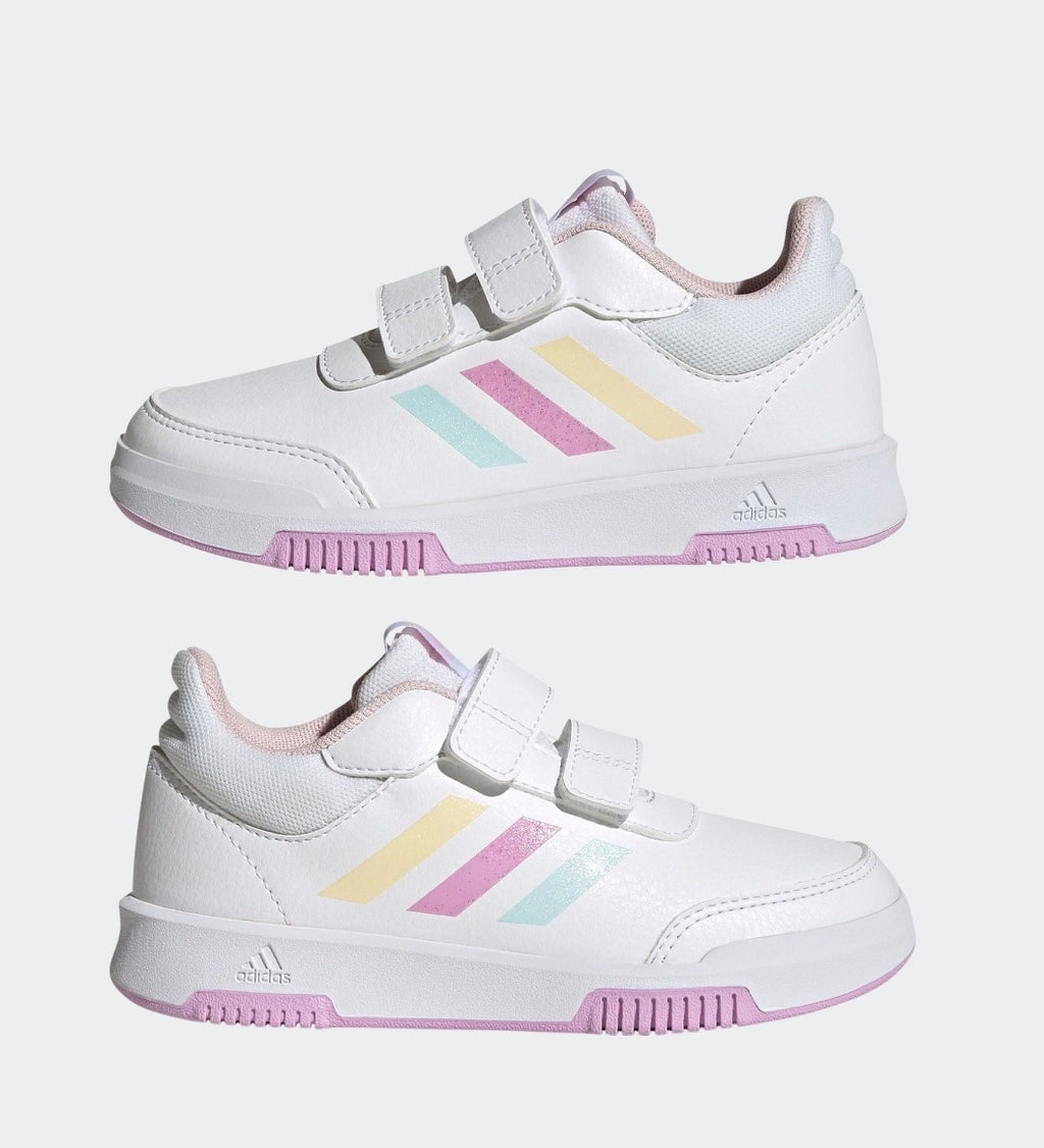 adidas White/Pink Tensaur Hook and Loop Kids Trainers